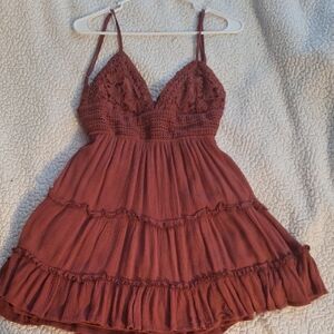 Elegant Lace Trimmed Dress in Rust